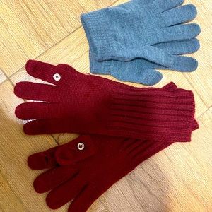 2 pairs of gloves: red and gray. Barely worn and soft material. Fits hands S-M